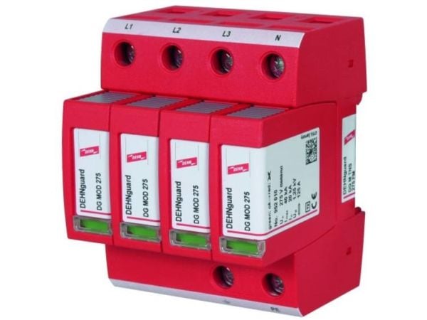 DESITEK Type 2 SPD, max. 275 V AC, 230/400 V AC TNS-verkon kautta, liitäntälaitteilla