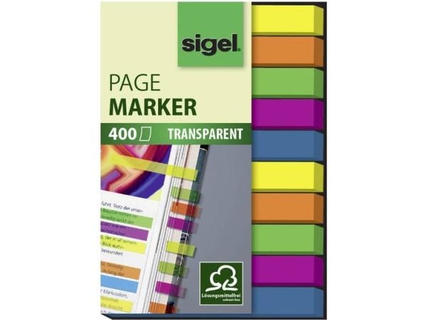 Sigel PageMarker - Sidemarkør - 6 x 50 mm - 400 ark - gjennomsiktig grønn, gjennomsiktig rosa, gjennomsiktig blå, gjennomsiktig gul, transparent or...