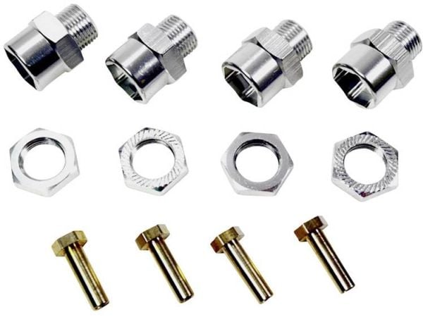 Absima aluminium felgmedbringer 12 mm for 17 mm +15 mm utbredelse 12 mm sekskant sølv 1 sett