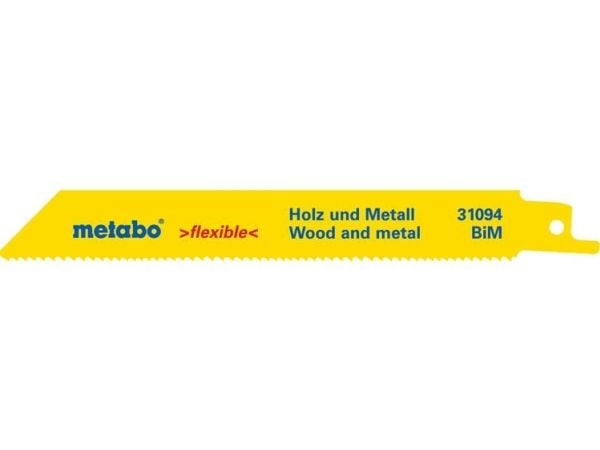 Metabo 62824600, Sabelsagblad, Metall, Rør, Plast, Profil, Blad metall, Tre, Tre med spiker, Bimetall, Sort, Blå, Hvit, Gult, 15 cm, 25 stykker