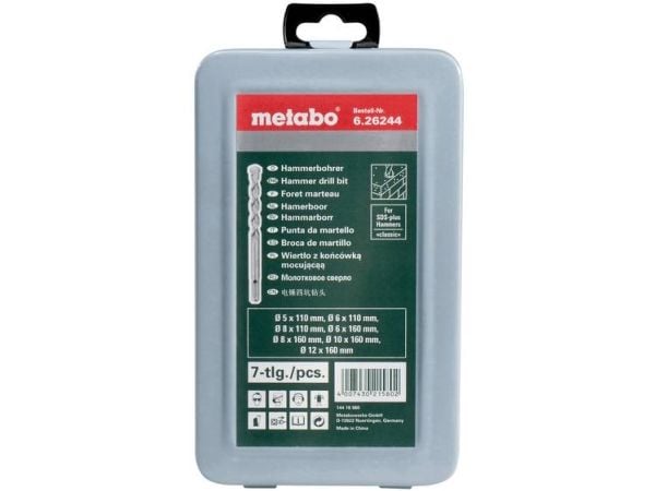 Metabo 626244000, Rotasjons hammer, Drill bit set, Høyrehåndsrotasjon, Betong, Murverk, Naturstein, Karbid, SDS Plus
