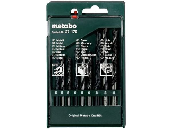 Metabo 627179000, Drill, Drill bit set, Høyrehåndsrotasjon, 8 mm, Legert stål, Murstein, Sponplate, Murverk, Metall, Kryssfiner, Stål, Stein, Tre, ...