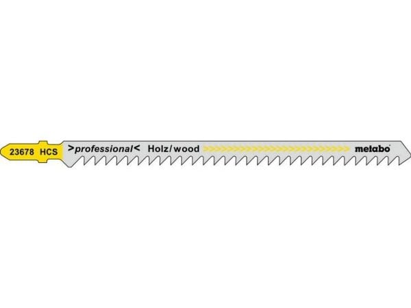 Metabo 623678000, Stikksagblad, Sponplate, Fibre board, Løvtre, Mykt tre, High Carbon Steel (HCS), Svart, Gult, 12,6 cm, 1,25 mm