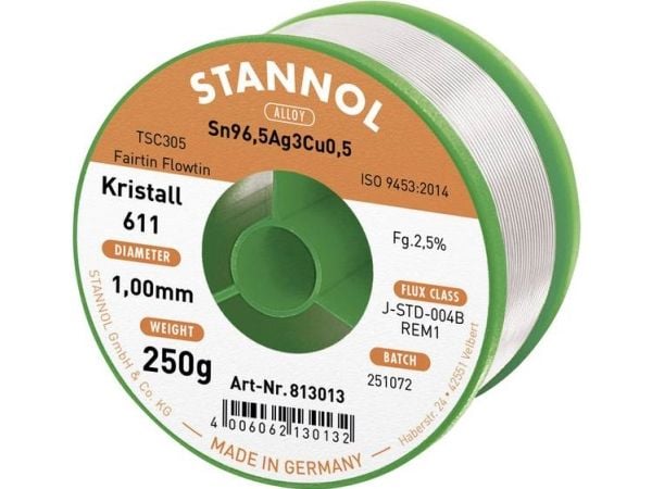 Loddemetall Sn96.5/Ag3/Cu0.5 1.00mm 250g med tinnfolie