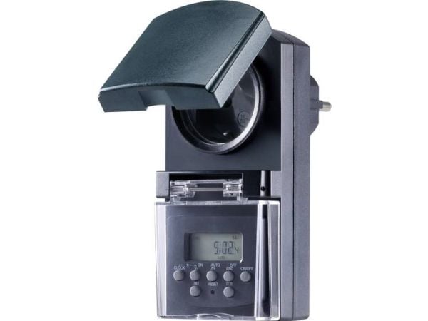 Basetech BT-2106308 digital vägguttagstimer veckoprogram 1800 W IP44 nedräkning, slumpfunktion