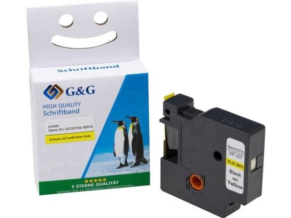G&G 15567, Svart på gult, Kontinuerlig etikett, D1, Svart, DYMO, Dymo LabelManager 100 Dymo LabelManager 160 Dymo LabelManager 210D Dymo LabelManag...
