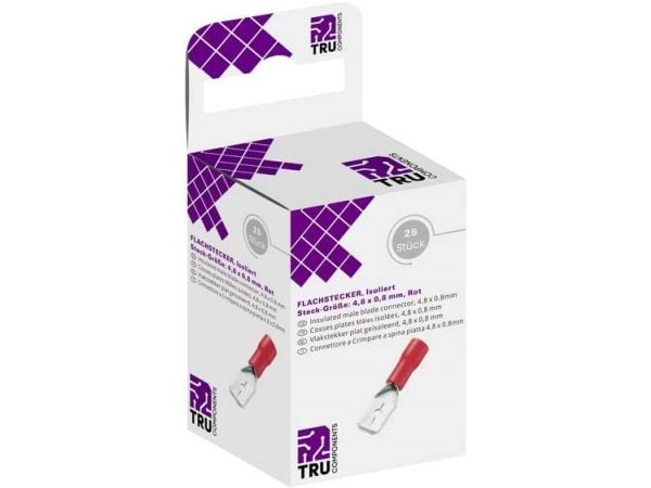 TRU COMPONENTS T1904C109 Fladstik sortiment Stikbredde: 4,80 mm Stiktykkelse: 0,80 mm 180 ° Delvist isoleret Rød 25 stk