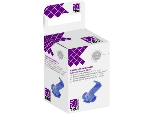 TRU COMPONENTS T1904C037 Forgreningsstik fleksibel: 0,75-2,50 mm² stift: 0,75-2,50 mm² Poltal: 2 10 stk Blå