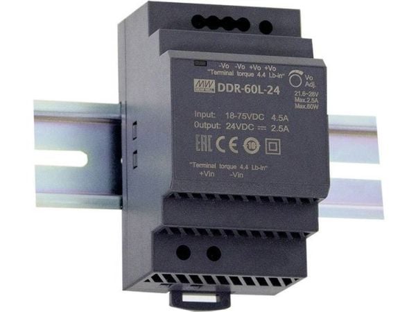 MEAN WELL DDR-60L-5, 18 - 75 V, 60 W, 5 V, 12 A, RoHS, 52,5 mm
