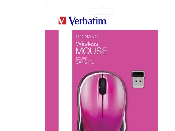 Verbatim Wireless Mouse GO NANO - Mus - optisk - trådløs - RF - USB trådløs mottaker - varm rosa