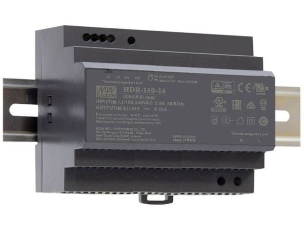 MEAN WELL HDR-150-24, 85 - 264 V, 150 W, 24 V, RoHS, 105 mm, 54,5 mm