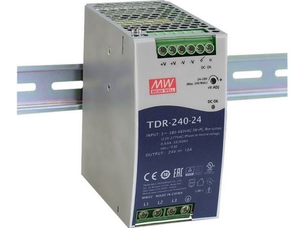 MEAN WELL TDR-240-24, 340 - 550 V, 240 W, 24 V, 10 A, RoHS, 63 mm