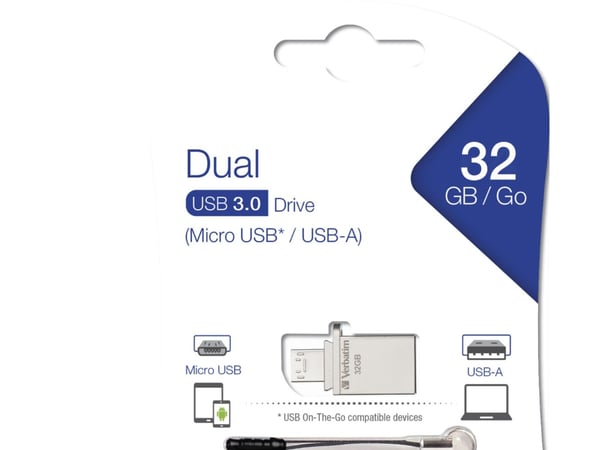 Verbatim Store 'n' Go OTG Micro Drive - USB-flashstasjon - 32 GB - USB 3.0 / micro USB - sølvmetall