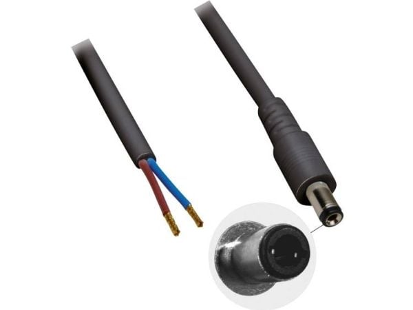 BKL Electronic lavvolt tilkoblingskabel, lavspenningskontakt – åpen ende 5,50 mm/2,50 mm/2,00 m