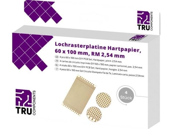 TRU COMPONENTS T1906SA037 europrintplate hardt papir (L x B) 100 x 60 mm 35 µm rutenett 2,54 mm 4 stk