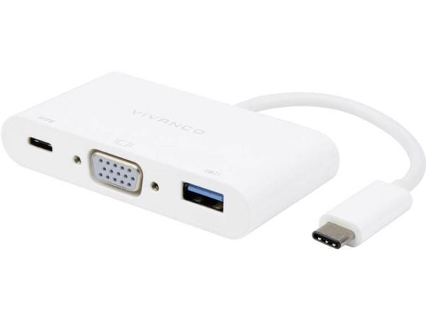 Vivanco CC UC UACVGA, Langallinen, USB 3.2 Gen 1 (3.1 Gen 1) Type-C, 60 W, Valkoinen, 5 Gbit/s, 60 Hz