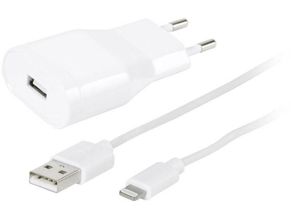 Vivanco - Strömadapter - 2.4 A - Fast Charge (USB) - på kabel: Lightning - vit