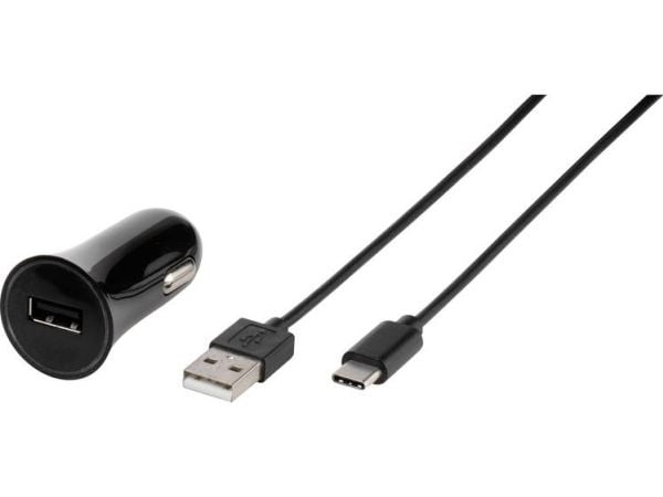Vivanco CARCHARGERVVUSBC3A - Auton verkkolaite - 3 A - Pikalataus (USB) - kaapelissa: USB-C - musta