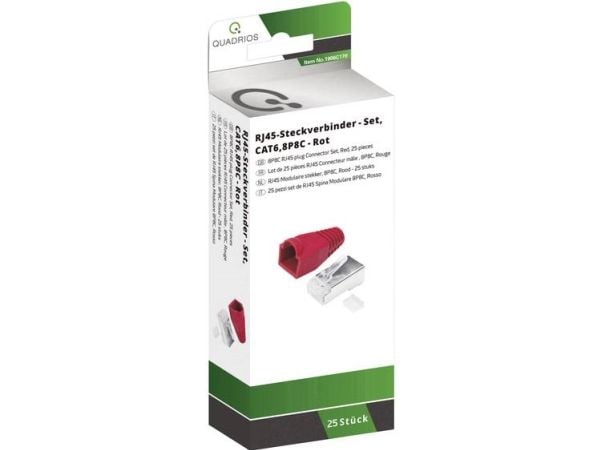 Quadrios RJ-45 kontaktsett CAT 6 1906C170, rett, 8P8C, rød, 25 stk.
