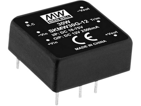 MEAN WELL SKMW30G-12, 18 - 75 V, 30 W, 12 V, RoHS, 18 g, 300 stk, 18 g, 300 stk