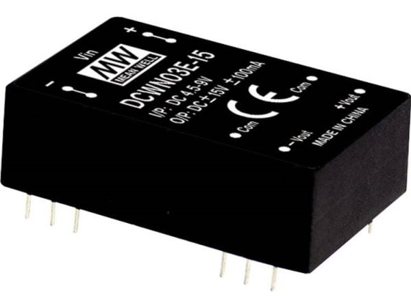 MEAN WELL DCWN03E-12 DC / DC-muuntomoduuli 125 mA 3 W Lähtöjen lukumäärä: 2 x, 20,3 mm, 31,8 mm, 10,2 mm, 12,5 g, 3 W, 4,5 V