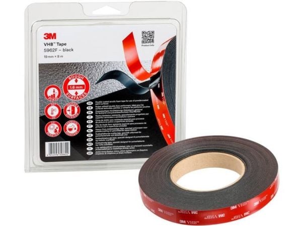 3M VHB høykvalitets dobbeltsidig tape 5962F 19 mm x 8 m svart