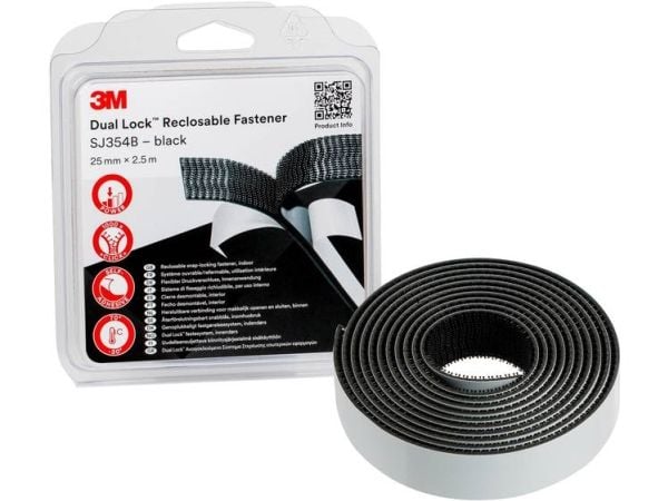 3M Dual Lock koukku- ja silmukkateippi (pituus x leveys) 2,5 m x 25 mm Musta 1 kpl