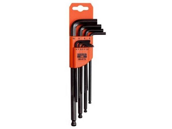 Bahco Sekskantnøkkelsett m kule, metrisk. Svart utførelse. 9 stk, L-formet hex-nøkkelsett, Metrisk, 9 stykker, 1.5,2,2.5,3,4,5,6,8,10 mm, 355 g