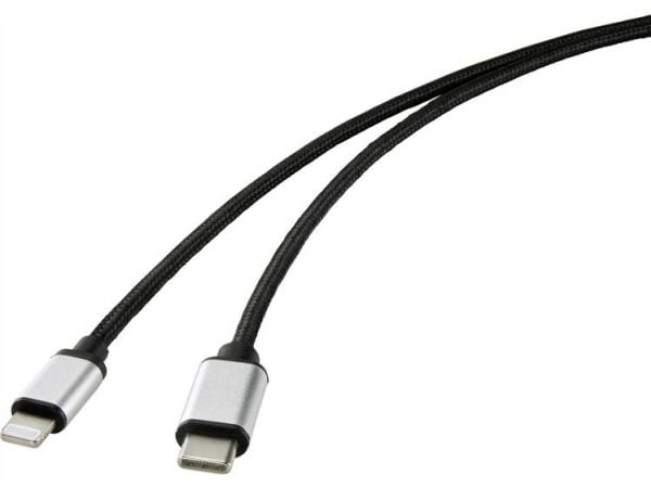 Renkforce RF-4353448, Sort, USB C, Lightning, 2 m, Hankjønn, Hankjønn