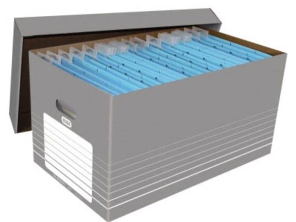 ELBA tric arkiv og transportboks for A4, gråhvit? laget av solid bølgepapp, mål: (B)350 x (D)585 x (H)300 mm (83427)