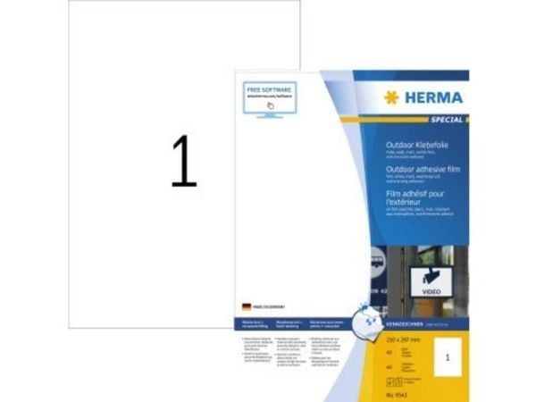HERMA 9543, Valkoinen, Suorakulmio, A4, Universaali, Polyeteeni, Matta