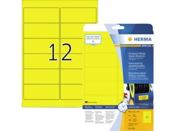 HERMA 8029, Keltainen, Itse kiinnittyvä tulostintarra, A4, Laser, Kiinteä, Matta