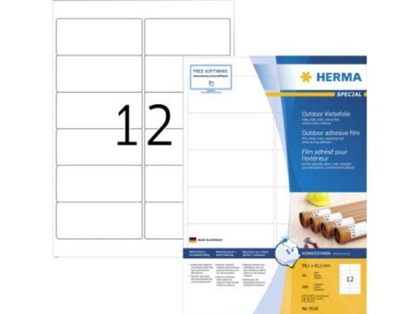 HERMA 9538, Hvit, Rektangel, A4, Universell, Polyethylen, Matte