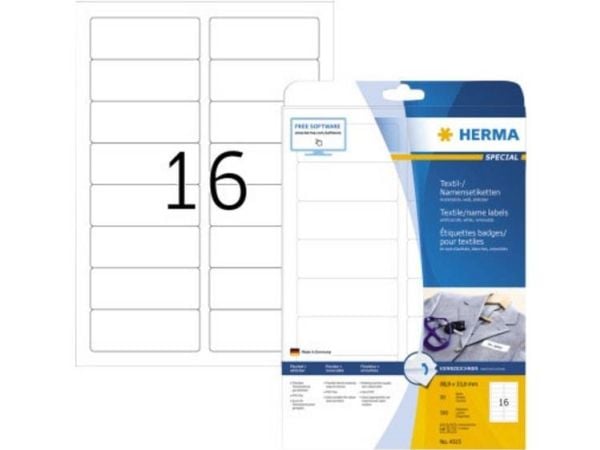 HERMA Special Name/textile - Acetatsilke - fjernbart selv-adhesiv - hvit - 33.8 x 88.9 mm 320 etikett(er) (20 ark x 16) merkelapper