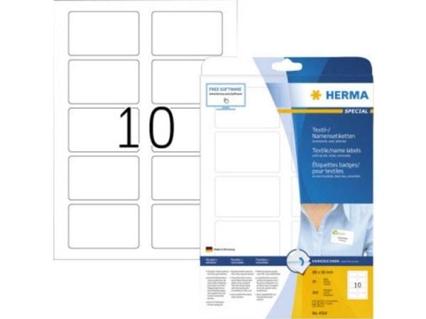 HERMA Special Name/textile - Acetatsilke - fjernbart selv-adhesiv - hvit - 50 x 80 mm 200 etikett(er) (20 ark x 10) merkelapper
