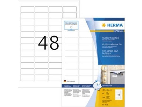 HERMA 9536, Hvit, Rektangel, A4, Universell, Polyethylen, Matte