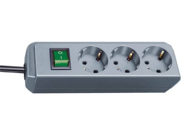 Brennenstuhl Eco-Line + Switch, 3 AC-pistorasia(a), Harmaa, Hopea, 1,5 m