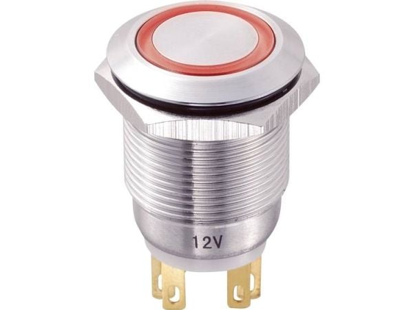 Conrad LAS1-GQ-11E/R/12V Vandalismusgeschützter Druckschalter 250 V/AC 5 A 1 x Aus/Ein, Rød, Rustfritt stål, Rustfritt stål, 250 V, 5 A