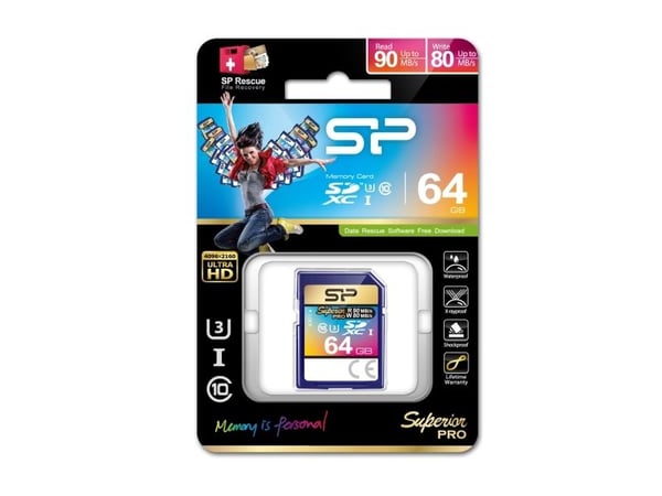 Silicon Power SDXC 64GB, 64 GB, SDXC, 90 MB/s, 45 MB/s, Blå