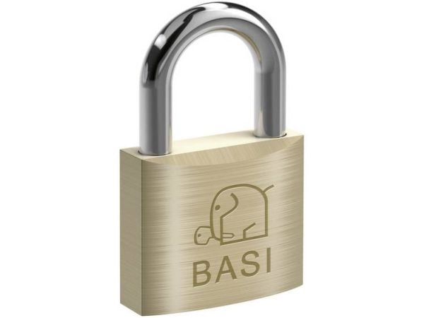 BASI 6110-4001-4004, Perinteinen riippulukko, Avainlukko, Sarjoitettu avain, Messinki, Hopea, Messinki, Karkaistu teräs