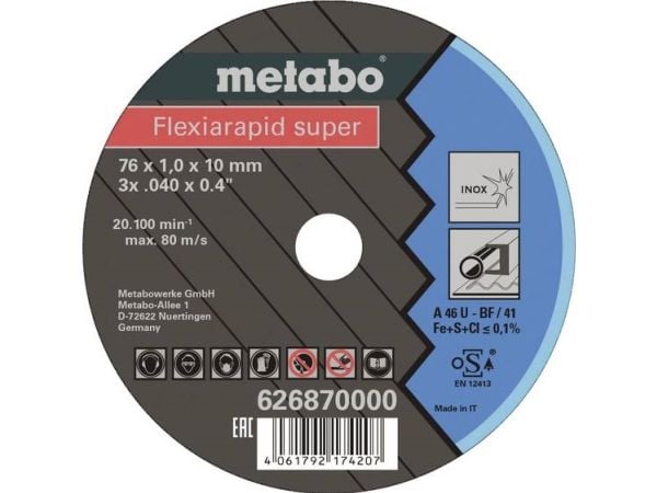 Metabo 626870000, Kutteskive, Flatt senter, Rustfritt stål, Metabo, 1 cm, 7,6 cm