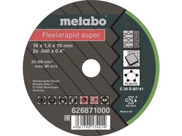 Metabo 626871000, Kutteskive, Flatt senter, Universell, Metabo, 1 cm, 7,6 cm