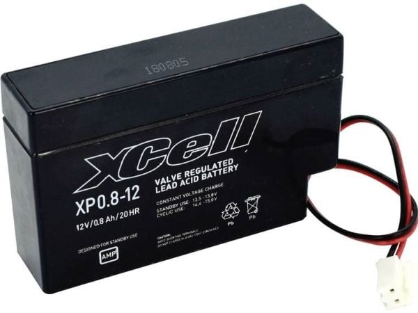 XCell XP0.812JST blybatteri 12 V 0,8 Ah blyfleece 96 x 62 x 25 mm JST-kontakt vedlikeholdsfritt