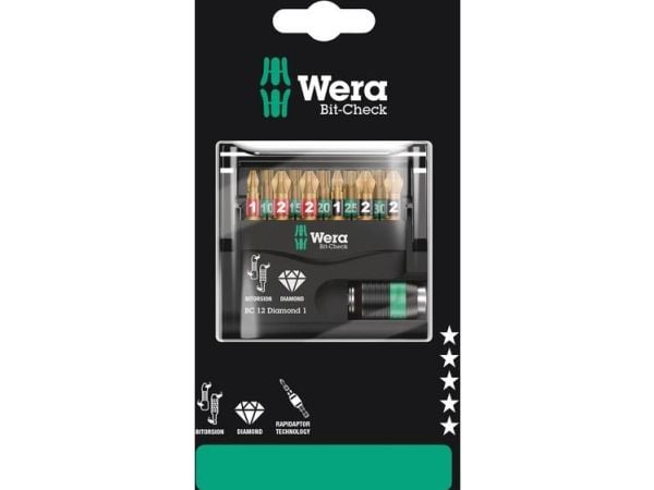 Wera 05136392001, 11 stykker, Phillips,Pozidriv,Torx Plus, PH 1,PH 2, PZ 1,PZ 2, TX10,TX15,TX20,TX25,TX30, 2,5 cm