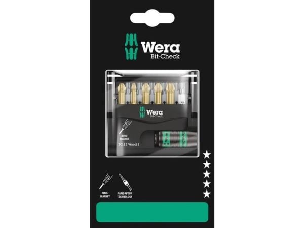 Wera Bit-Check 12 Wood 1 SB - Spissett for skrutrekker - 12 deler - torx, phillips, pozidriv - heksagonal - lengde: 25 mm