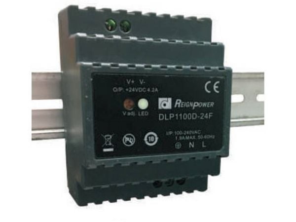 Dehner Elektronik DLP 1100D-24F Virtalähde DIN-kiskolle (DIN-kisko) 4,2 A 100 W Lähtöjen määrä:1 x Sisältö 1 kpl Dehner Elektronik DLP 1100D-24F Virtalähde DIN-kiskolle (DIN-kisko) 4,2 A 100 W Lähtöjen määrä:1 x Sisältö 1 kpl