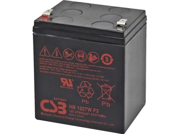 CSB Battery HR 1227W high-rate blybatteri 12 V 6,2 Ah blyfleece (B x H x D) 90 x 106 x 70 mm flatkontakt 6,35 mm, flatkontakt 4,8 mm vedlikeholdsfr...