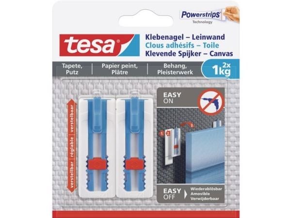 TESA 77778-00000-01, Innendørs, Bildekrok, Blå, Hvit, Polystirol, Limstrimmel, 1 kg