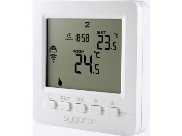 Sygonix trådløs romtermostat innfelt ukesprogram 5–35 °C (SY-4500820)
