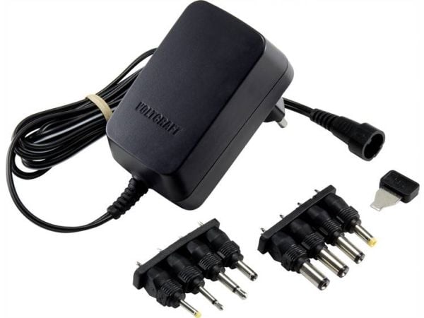 VOLTCRAFT VC-11258690 plug-in strømforsyning, justerbar 3 V/DC, 4,5 V/DC, 5 V/DC, 6 V/DC, 7,5 V/DC, 9 V/DC, 12 V/DC, 1 A 12 W utgangsspenning